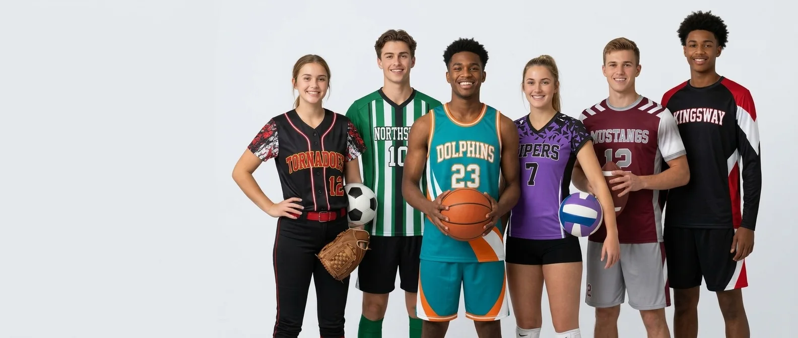 Athletes in custom Imperial Point softball, soccer, basketball, volleyball, flag football and warm-up uniforms
