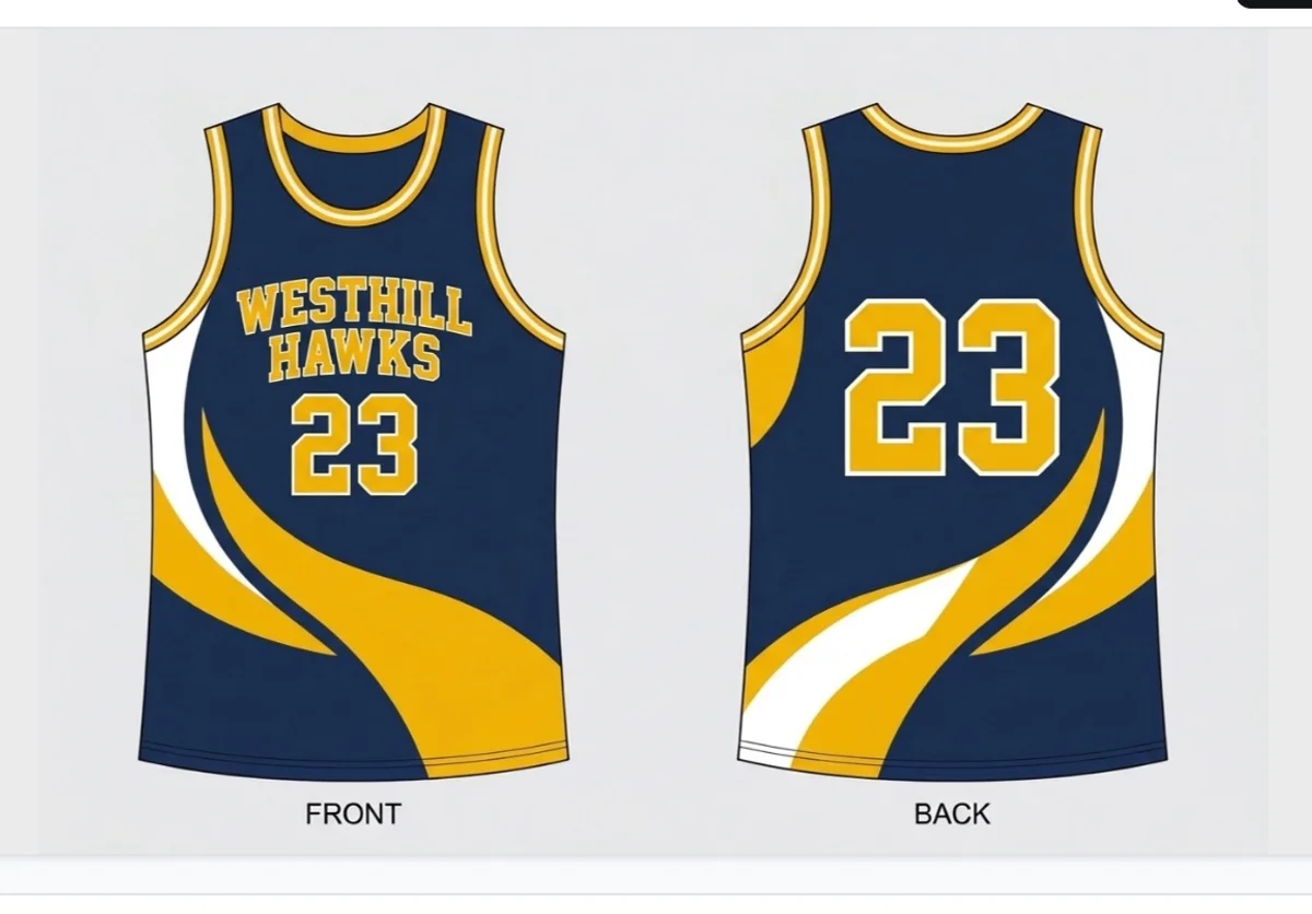 Westhill Hawks jersey, front and back flat