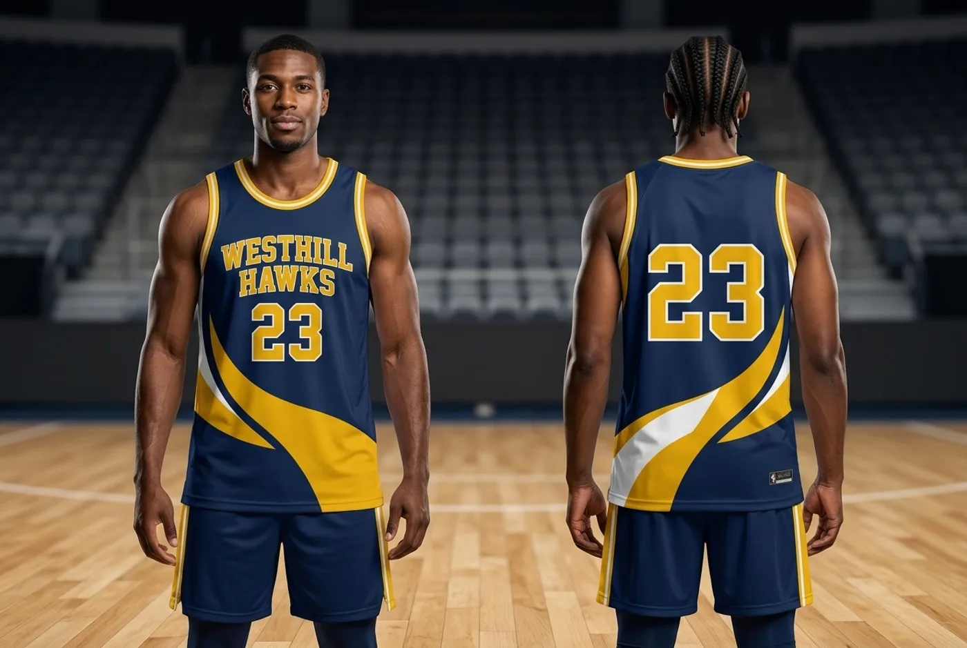 Two players wearing the Westhill Hawks jersey